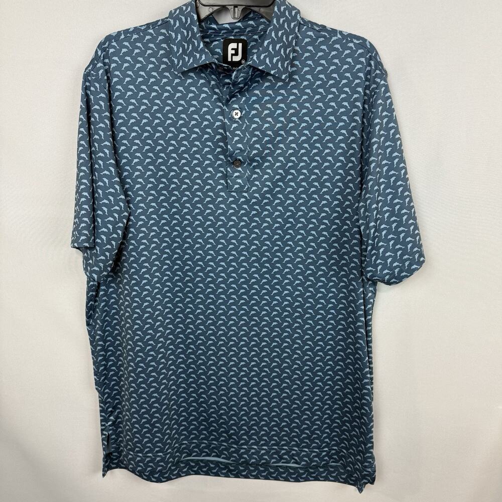 Footjoy Golf Polo Shirt Men’s Medium Blue Dolphins - Picture 2 of 8